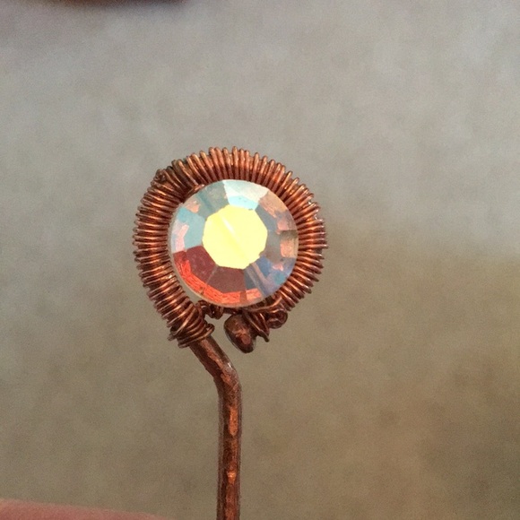 Barrette Handmade Wire wrapped in copper w/1950\'s Antique Crystal